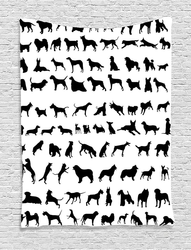 Ambesonne Dog Lover Tapestry, Silhouettes of Different Breeds of Dogs Chow Chow Shepherd Pinscher Spaniel, Wall Hanging for Bedroom Living Room Dorm Decor, 40" X 60", Black White
