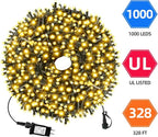 328FT 1000LEDs Christmas Lights Outdoor Indoor 8 Modes for Christmas Tree Party Decoration, 100% UL Listed (Warm White)