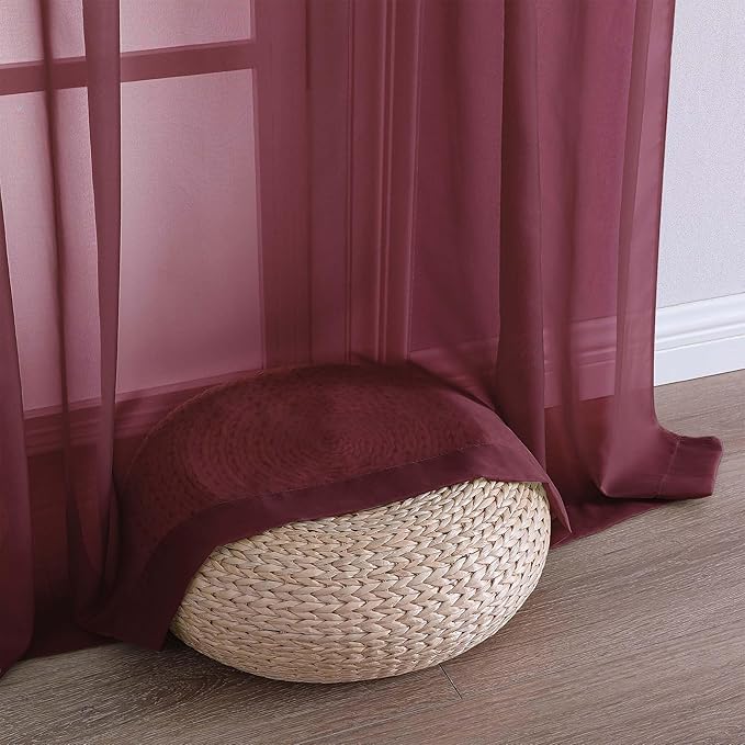 OVZME Burgundy Bedroom Curtains 2 Panel Sets 90 Inch Length, 59 Inch Extra Wide Light Filtering Light Weight Soft Window Treatment Panels for Study Room Living Room Guest Room, 59Wx90L Inches