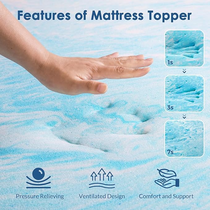 Mattress Topper Twin XL, 3 Inch Gel Memory Foam Bed Topper for Twin XL Size Bed, CertiPUR-US Certified, Blue