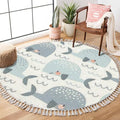 Round Boho Rug Pastel Colours Whale in The Waves Seamless Cute Ocean Creatures Area Linen Carpet Patio Hallway Runner Mat Pad Minimalist Home Decor for Living Room Outdoor, Multi, 3 ft