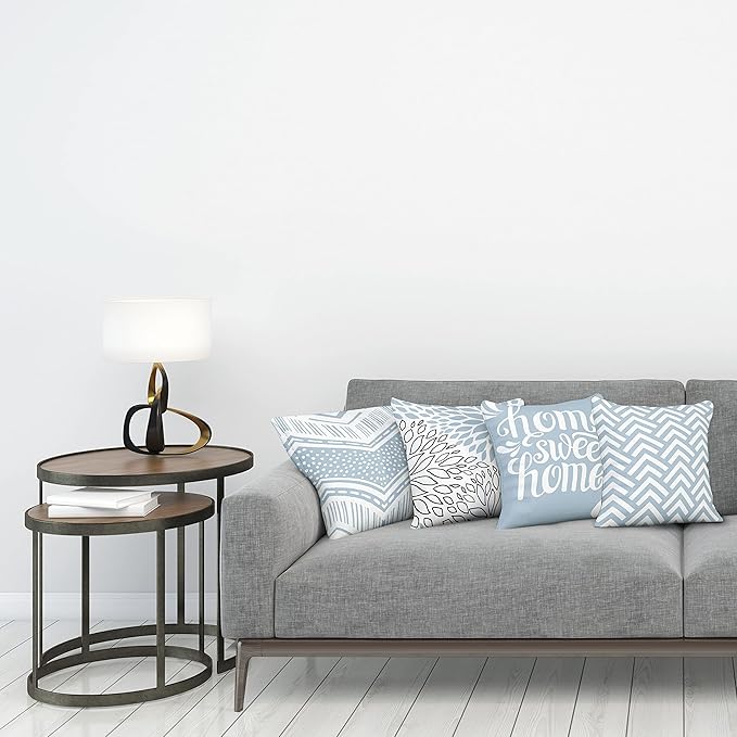 Ambesonne Geometric Throw Pillow Cushion Case Pack of 4, Home Phrase Minimal Zigzag Squama Dahlia Flower Petals Chevron Tribal, Modern Accent Double-Sided Digital Printing, 18", Pale Blue Grey White