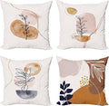 Ambesonne Minimal Throw Pillow Cushion Case Pack of 4, Modern Line Art Plants Leaves Branches with Abstract Watercolor Details, Modern Accent Double-Sided Digital Printing, 24", Rose Umber and Indigo