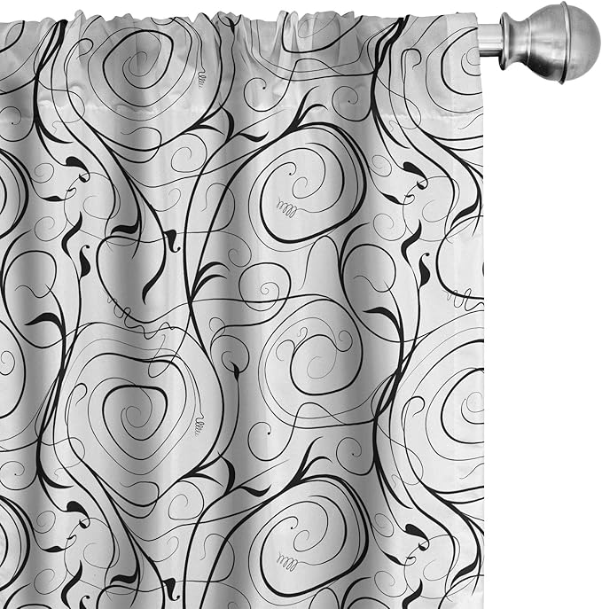 Ambesonne Black and White Curtains, Scribble Swirling Motifs Spiral Floral Stems Modern Abstract Scroll, Window Treatments 2 Panel Set for Living Room Bedroom, Pair of - 28" x 95", White Charcoal Grey
