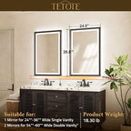 TETOTE Gold LED Bathroom Mirror with Lights 24x36 Frontlit & Backlit Vanity Framed Mirror Baroque Anti Fog Stepless Dimmable White/Warm/Natural,CRI90+,Waterproof,Wall Mounted(Horizontal/Vertical)