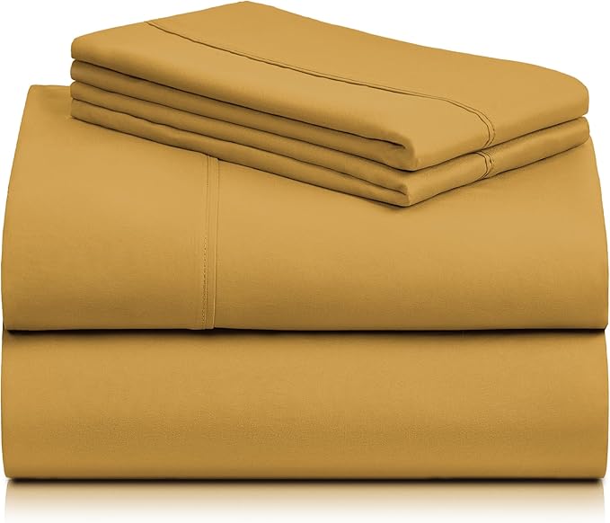 LuxClub 4 PC Queen Sheet Set, Deep Pockets Wrinkle Free Cooling Bed Sheets Hotel Bedding for Women, Men, Kids & Teens, Includes 1 Fitted Sheet, 1 Flat Sheet and 2 Pillowcases - Medallion Gold