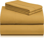 LuxClub 4 PC Queen Sheet Set, Deep Pockets Wrinkle Free Cooling Bed Sheets Hotel Bedding for Women, Men, Kids & Teens, Includes 1 Fitted Sheet, 1 Flat Sheet and 2 Pillowcases - Medallion Gold