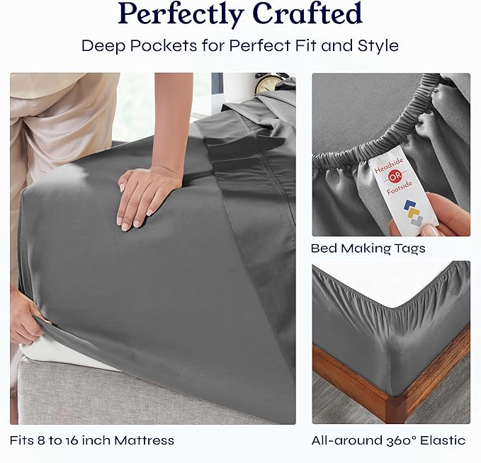 California Design Den California King Sheet Sets - Soft 100% Cotton Sheets, Soft Sateen Weave, Deep Pockets, Cooling and Durable Bedding Set - Grey
