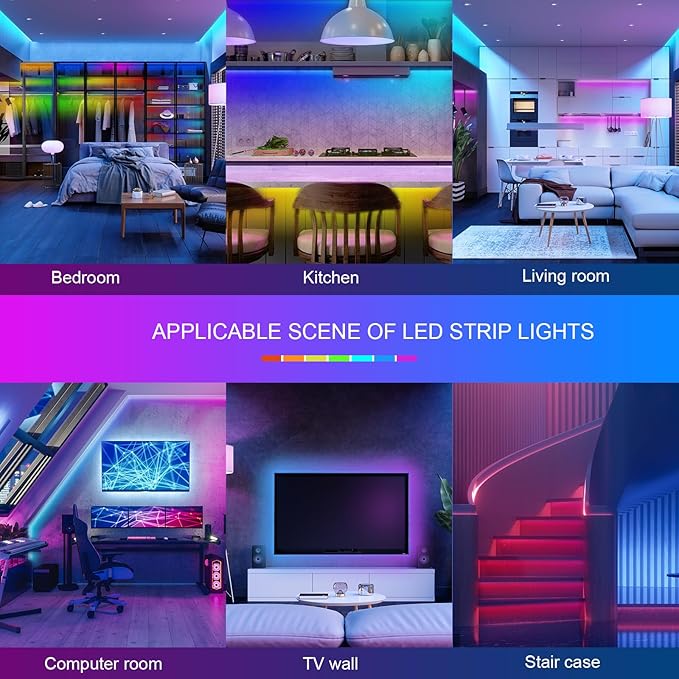 50ft Led Lights for Bedroom, Led Strip Lights Music Sync Corlor Changing, Led Light Strip with Remote & App Control RGB Strip, Led Lights for Room Dorm Home Classroom Ceiling Decor