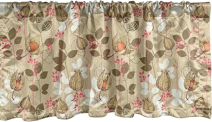 Ambesonne Autumn Window Valance Pack of 2, Seasonal Fruits and Leafs Vintage Botanical Print Soft Brown Toned Backdrop, Rod Pocket Curtain Valances for Kitchen Bedroom, 42" X 18", Sepia Multicolor