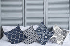 Ambesonne Vintage Throw Pillow Cushion Case Pack of 4, Quatrefoil Mesh Medieval Lattice Ornaments Ethnic Motive and Dahlia Flowers, Modern Accent Double-Sided Digital Printing, 16", Night Blue White
