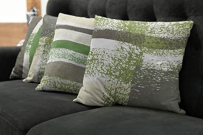 Ambesonne Grunge Throw Pillow Cushion Case Pack of 4, Abstract Design Simplistic Minimal Stripes Brushstrokes Contemporary, Modern Accent Double-Sided Digital Printing, 18", Slate Brown and Green