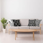 Ambesonne Vintage Throw Pillow Cushion Case Pack of 4, Monochrome Design Grid Trellis Quatrefoil Mesh and Dahlia Flowers Modern, Modern Accent Double-Sided Digital Printing, 24", Charcoal Grey White