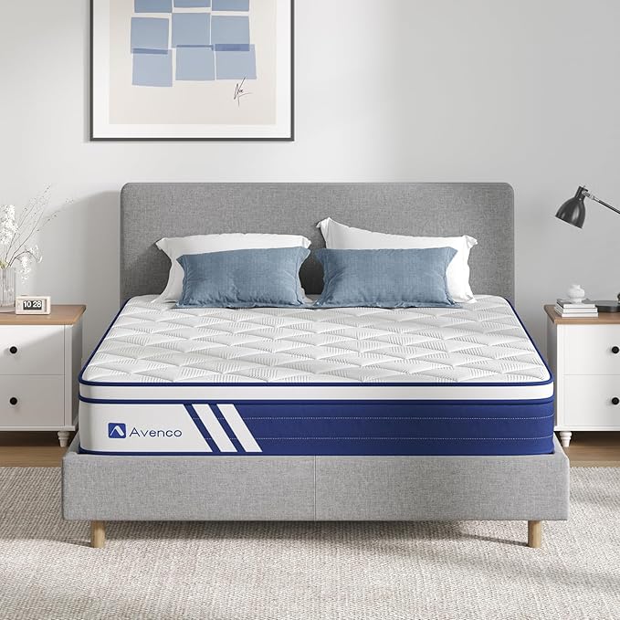 Avenco King Size Mattress, 12 Inch Hybrid King Mattress in a Box with Gel Memory Foam for Pressure Relief, Individual Pocket Springs for Great Support, Medium Firm King Bed Mattresses