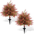 Artificial Topiary Ball Trees with Ground Spikes UV Resistant Faux Greenery Shrubs Fake Shrubs for Outdoors, Realistic Faux Plants Bushes for Garden Porch Yard Patio Decor (Red Green Cedar)