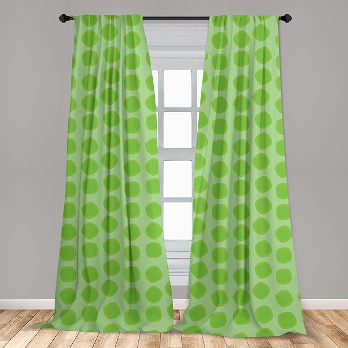 Ambesonne Lime Green Window Curtains, Simplistic Formless Geometric Shapes in Different Shades Theme, Lightweight Decor 2-Panel Set with Rod Pocket, Pair of - 28" x 84", Green