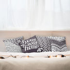 Ambesonne Geometric Throw Pillow Cushion Case Pack of 4, Home Phrase Minimal Zigzag Squama Dahlia Flower Petals Chevron Tribal, Modern Accent Double-Sided Digital Printing, 24", Dark Mauve and White