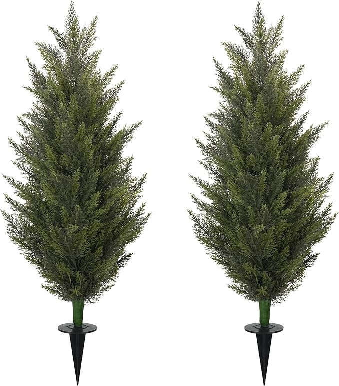 3.6FT Fake Topiary Trees Artificial Outdoor 2 Pcs Faux Cedar Tree UV Resistant Shrubs for Outdoor Patio, Porch, Garden Indoor Planters Home Decoration