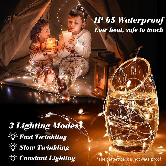 ZGWJ 100 Pack Fairy Lights Battery Operated, 7ft 20 Mini LED Fairy String Lights Silver Wire 3 Modes for DIY, Parties, Wedding, Bedroom, Halloween Christmas Decoration Orange