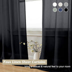 Aiyufeng Kirei Black Sheer Curtains 96 Inches Long 2 Panels, Faux Linen Slub Textured Light Filtering Soft Airy Rod Pocket Curtain Drapes for Farmhouse Living Room Bedroom, Each 40Wx96L Inch