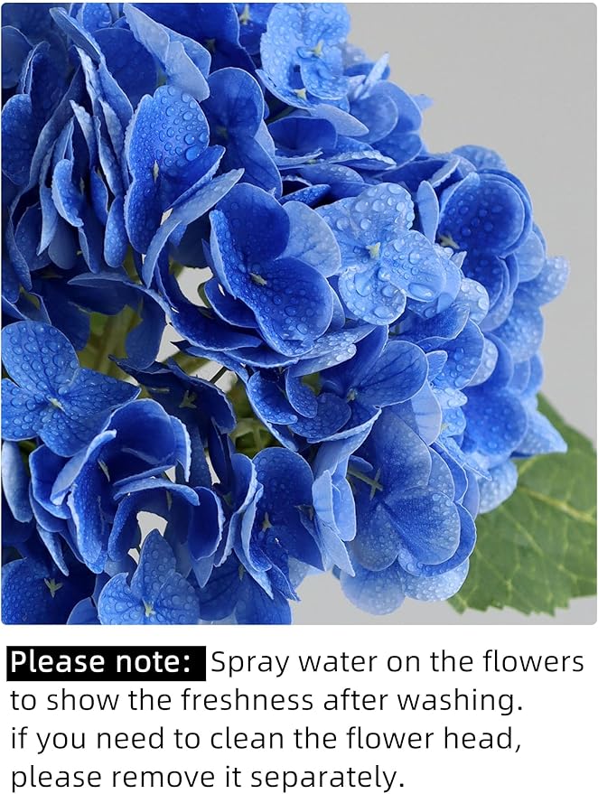4pcs 21" Navy Blue Faux Hydrangeas Artificial Flowers, Real Touch Silk Hydrangea Flowers with Stems for Ocean Theme Bridal Wedding Party Home Office Decor