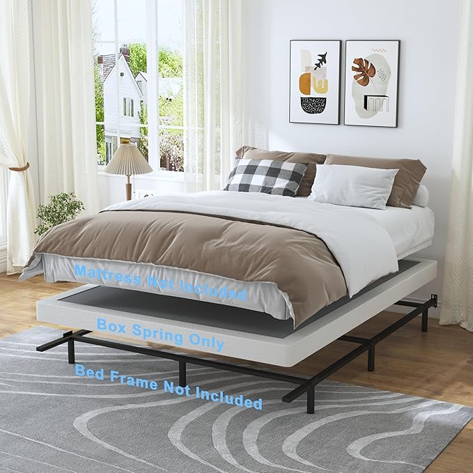 3 Inch Queen Size Box Spring, Low Profile Box Spring for Queen Bed,Heavy Duty Mattress Foundation, Metal Bed Base,Easy Assembly/Noise Free