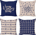 Ambesonne Modern Throw Pillow Cushion Case Pack of 4, Scandinavian Minimal Ornaments Boho Feather Leaves and Home Phrase Print, Modern Accent Double-Sided Digital Printing, 18", Pale Tan and Indigo