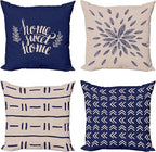 Ambesonne Modern Throw Pillow Cushion Case Pack of 4, Scandinavian Minimal Ornaments Boho Feather Leaves and Home Phrase Print, Modern Accent Double-Sided Digital Printing, 18", Pale Tan and Indigo