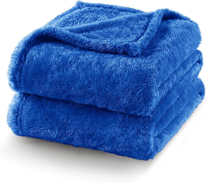 Exclusivo Mezcla Plush Fuzzy Fleece Bed Blanket Twin Size, Super Soft, Fluffy and Warm Blankets, Suitable for All Seasons (Cobalt Blue, 90x66 Inches)