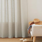 RYB HOME Extra Long Curtains - Solid Linen Curtains Breezy Hazy Vision Window Decor for Bedroom Canopy Bed Bathroom High Ceiling Sliding Glass Door Sheer Backdrop, 52 x 95, 1 Pair, Angora