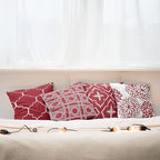 Ambesonne Vintage Throw Pillow Cushion Case Pack of 4, Monochrome Design Grid Trellis Quatrefoil Mesh and Dahlia Flowers Modern Print, Modern Accent Double-Sided Digital Printing, 18", Ruby and White