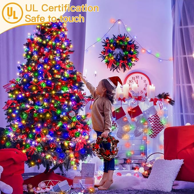 Ollny Christmas Lights Outdoor Waterproof, 1000LED 328FT Super Long String Lights with Remote 3 Timer, Plug in 8 Modes Fairy Light for Outside House Bedroom Xmas Decorations, Multicolor