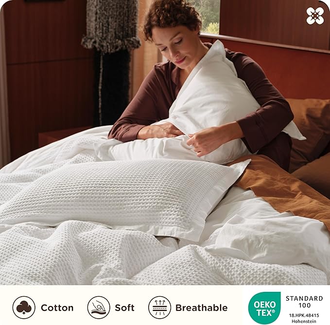 Bedsure Cotton Duvet Cover Full - 100% Cotton Waffle Weave Coconut White Duvet Cover Set, GentleSoft™ and Breathable Bedding Set for All Season, 3 Pieces, 80"x90"