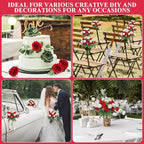 Zeyune 8 Pack 12 Inch Wedding Bouquets for Bride Bridesmaid Red and White Artificial Rose Bouquet Fake Silk Roses Flowers Bunches Bulk for Home Office Garden Parties Decoration