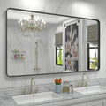 60x36 Matte Black Bathroom Mirror, Modern Rectangle Metal Framed Mirrors for Wall, Rounded Corners, Shatter-Proof (Horizontal/Vertical)