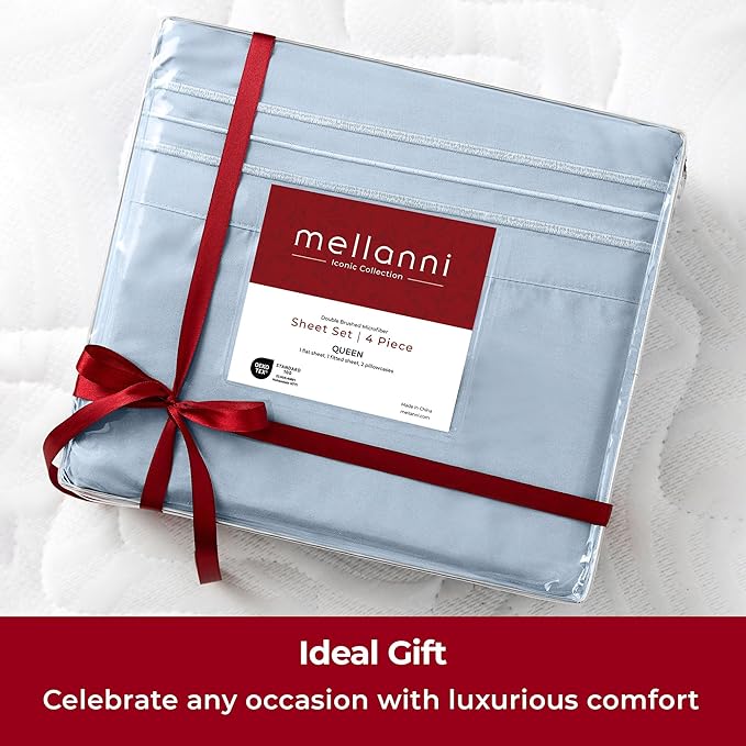 Mellanni Extra Deep California King Sheets - 4 PC Iconic Collection Bedding - Luxury, Ultra Soft, Cooling Bed Sheets - Wrinkle, Fade, Stain Resistant (Cal King, Blue Hydrangea)