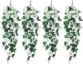 Artificial Hanging Rose Plant 4Pieces 3.3Ft Faux Ivy Plants Fake Outdoor Flowers Vines,UV Resistant for Wedding, Home, Office, Arch,Arrangement Decoration (White)