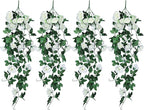 Artificial Hanging Rose Plant 4Pieces 3.3Ft Faux Ivy Plants Fake Outdoor Flowers Vines,UV Resistant for Wedding, Home, Office, Arch,Arrangement Decoration (White)