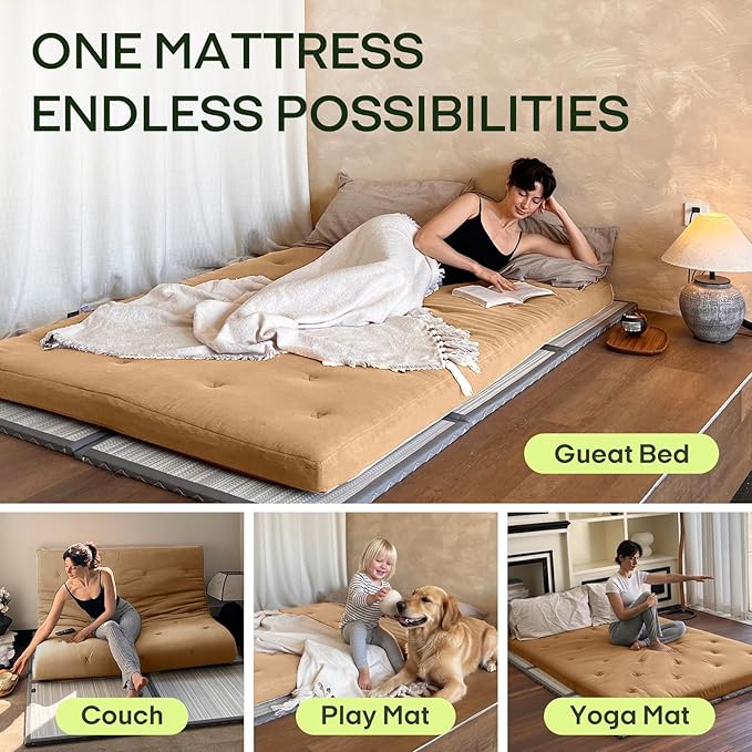 ZonLi Japanese Floor Futon Mattress Queen Size 80"x 60", 100% Cotton Cover 2.5'' Thicken Tatami Mattress, Foldable Sleeping Pad, Portable Dormitory Tatami Mat, Roll Up Floor Lounger Bed for Adult