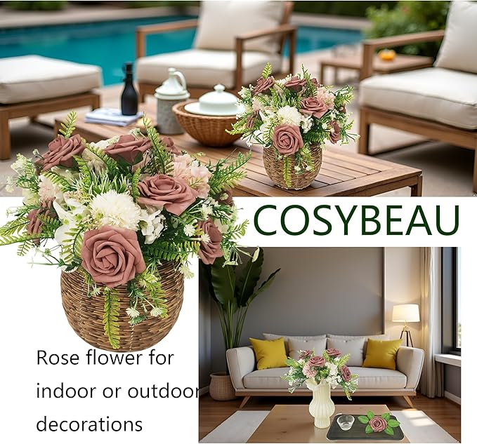 Artificial Rose Flowers 25pcs, Brown Foam Fake Rose Faux Flower for Wedding Bouquets Bridal Shower Centerpieces Floral Arrangements Home Decorations Party Backdrops Table