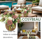 Artificial Rose Flowers 25pcs, Brown Foam Fake Rose Faux Flower for Wedding Bouquets Bridal Shower Centerpieces Floral Arrangements Home Decorations Party Backdrops Table