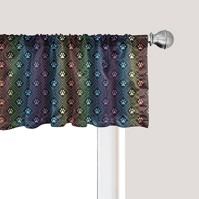 Ambesonne Dog Lover Window Valance Pack of 2, Paw Print Pattern Diamond Shaped Rhombus Shapes Design Geometric Arrangement, Rod Pocket Curtain Valances for Kitchen Bedroom, 42" X 12", Petrol Blue