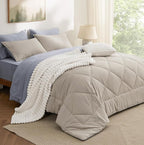 Bedsure Queen Comforter Set - 7 Pieces Reversible Beige Bedding, Queen Size Bed Set for All Seasons, Bed in a Bag with Down Alternative Comforter, Sheets, Pillowcases & Shams