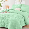 HYMOKEGE Mint Green King Size Comforter Set Seersucker 7 Pieces, All Season Luxury Bed in a Bag for Bedroom, Bedding Set with Comforter, Sheets, Pillowcases & Shams