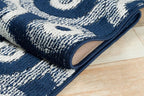 Custom Length Cut to Size Retro Modern Coastal Carpet Runner Rug for Hallways, Non Slip Rubber Backed, 31 inch Wide X Customized Length, Geo Blue, 31 inch X 11 feet