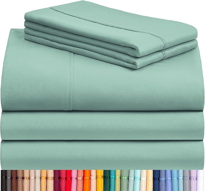LuxClub 5 PC Split King Sheet Set Bed Sheets Deep Pockets Wrinkle Free Cooling Sheets Machine Washable Hotel Bedding Silky Soft - Light Teal Split King