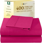 California Design Den Natural 100% Cotton Bed Sheets Twin XL Size Set - 400 Thread Count Sateen, Twin XL Sheets Set, Deep Pockets, All Around Elastic, Cool and Durable Bedding for Dorm Room - Hot Pink