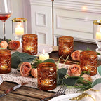 24Pcs Vintage Amber Votive Candle Holders, Amber Glass Tea Lights Candle Holder for Wedding Table Centerpiece,Vintage Boho Party Home Fall Decor,Thanksgiving and Christmas