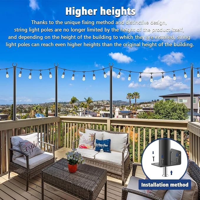 4 Pack 5Ft String Light Poles,Outside String Lights,Outdoor Light Poles,Metal Poles Stand for Patio,Backyard,Deck