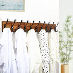 WEBI Coat Rack Wall Mount,38 9/16" Long,10 Tri Hooks for Hanging Coats,16" Hole to Hole,Coat Hooks Wall Mounted Coat Hanger,Wood Hook Rack for Clothes,Jacket,Hats,Rustic Black